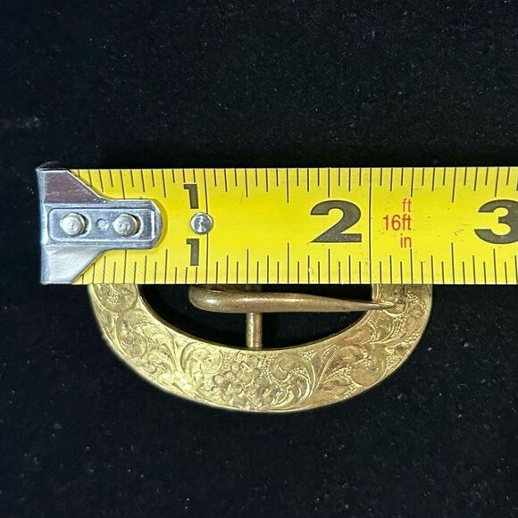 Vintage RLM Robert Lee Morris Brass Belt Buckle Mens 2 3/8” Floral Etched Signed - Picture 7 of 10